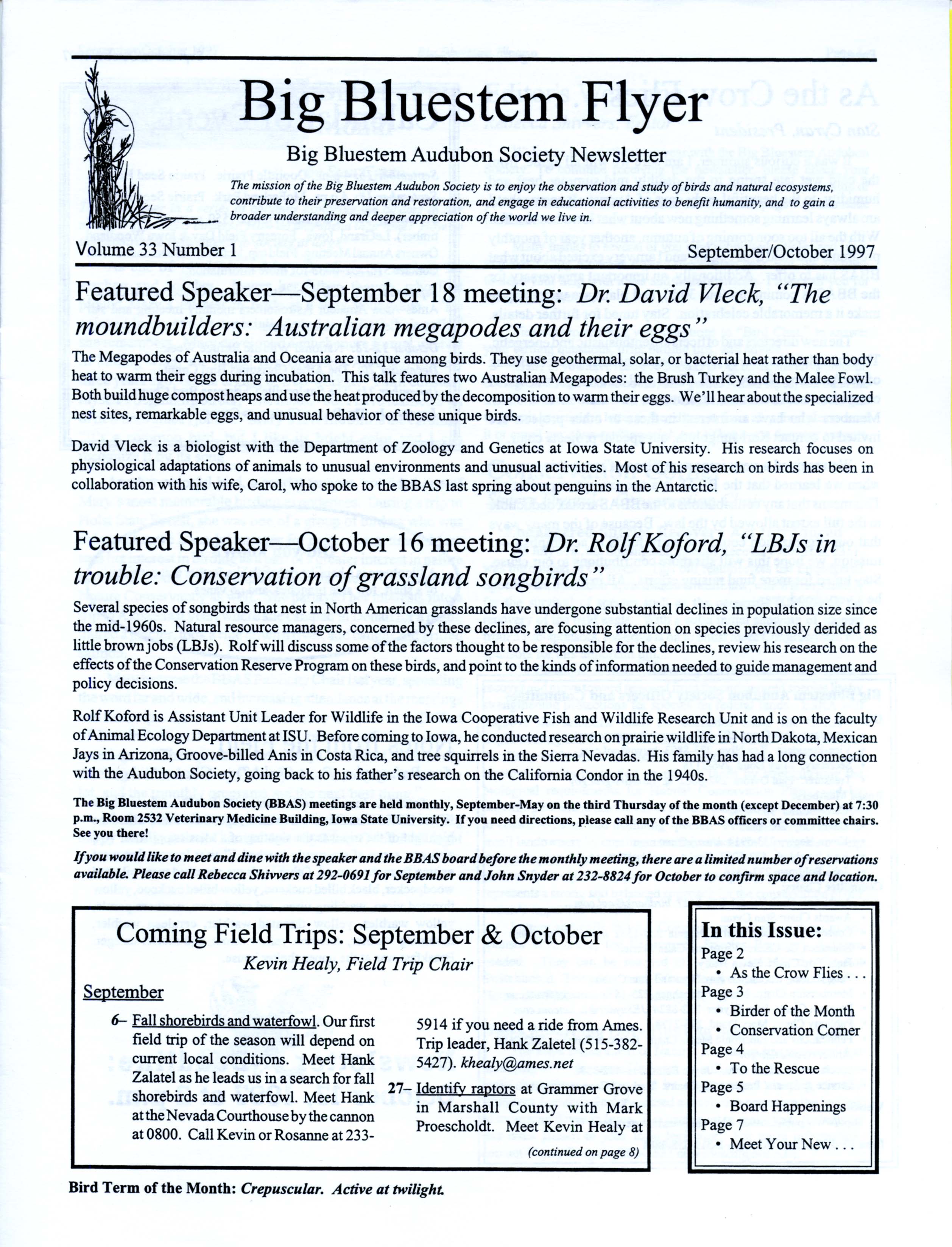 Big Bluestem Flyer, Volume 33, Number 1, September/October 1997