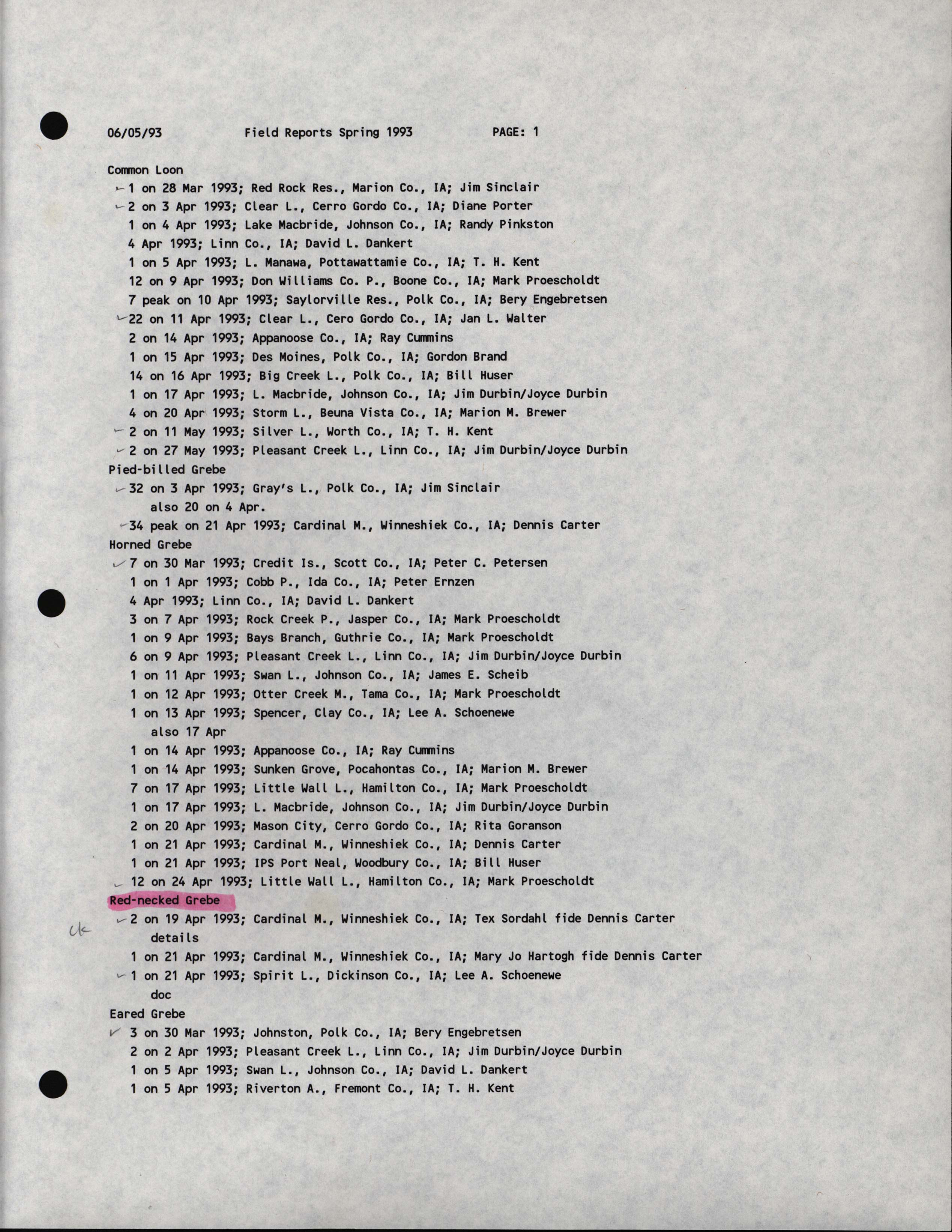 Field reports, Spring 1993