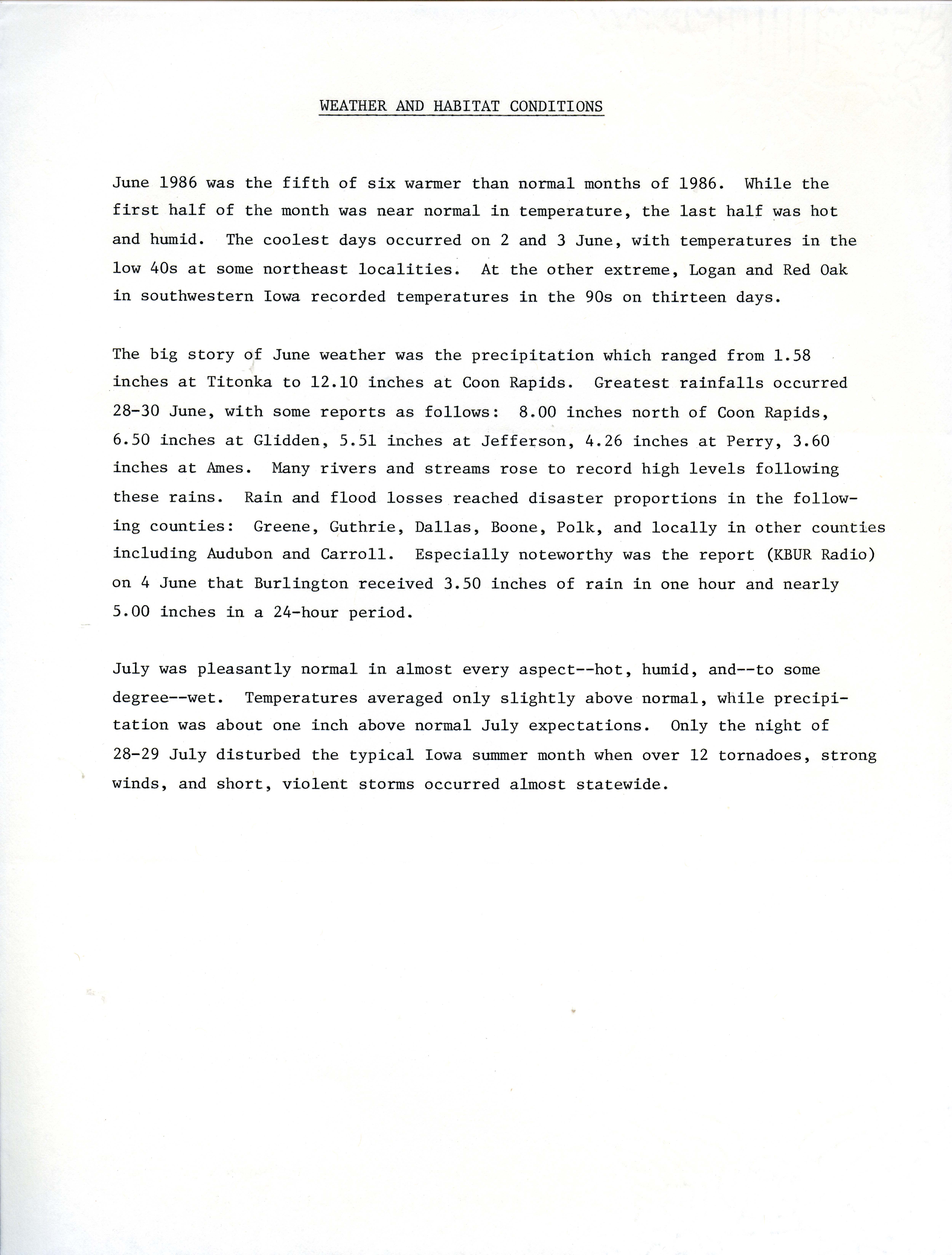 James P. Sandrock letter to James J. Dinsmore regarding a weather report, July 31, 1986