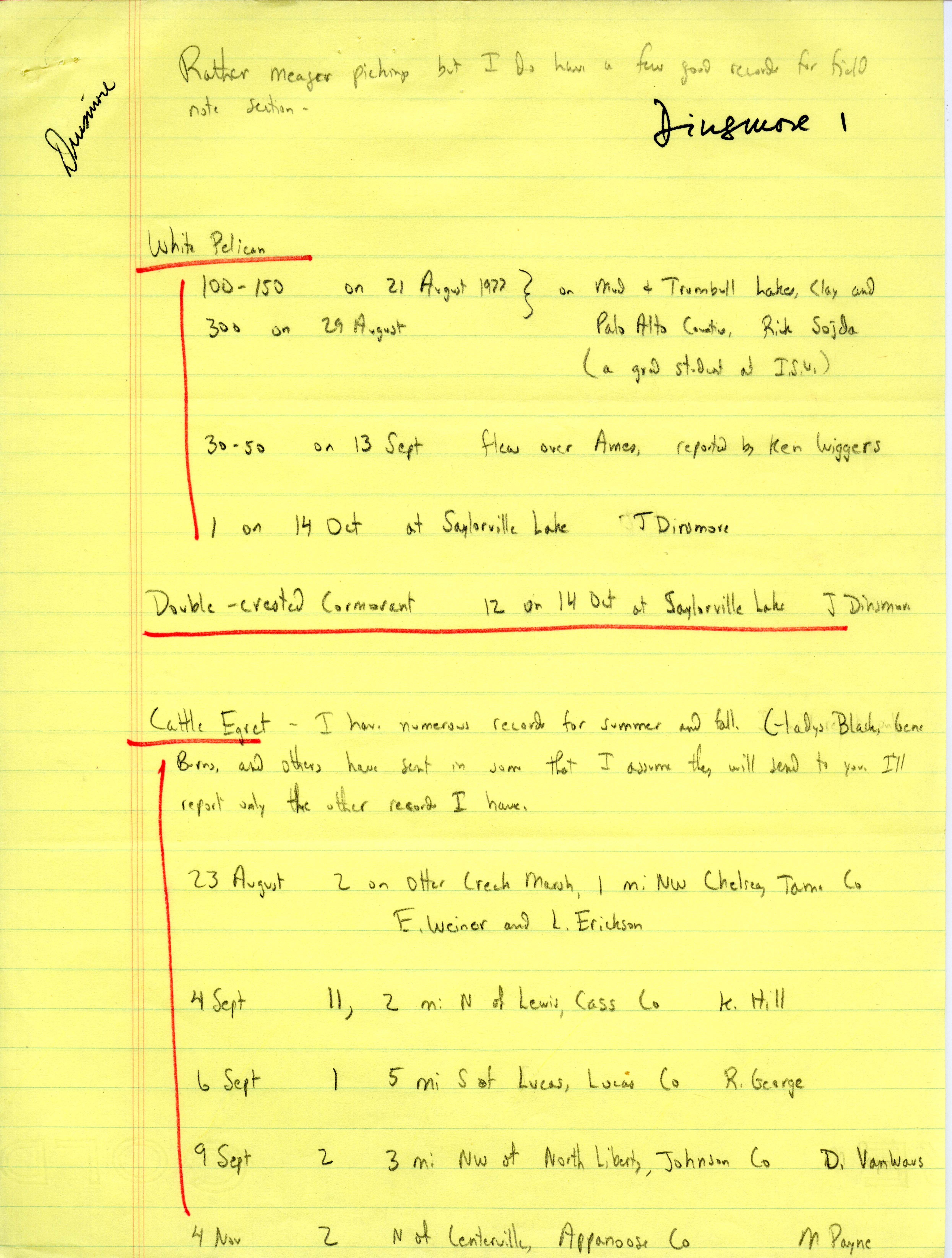Field notes contributed by James J. Dinsmore, fall 1977