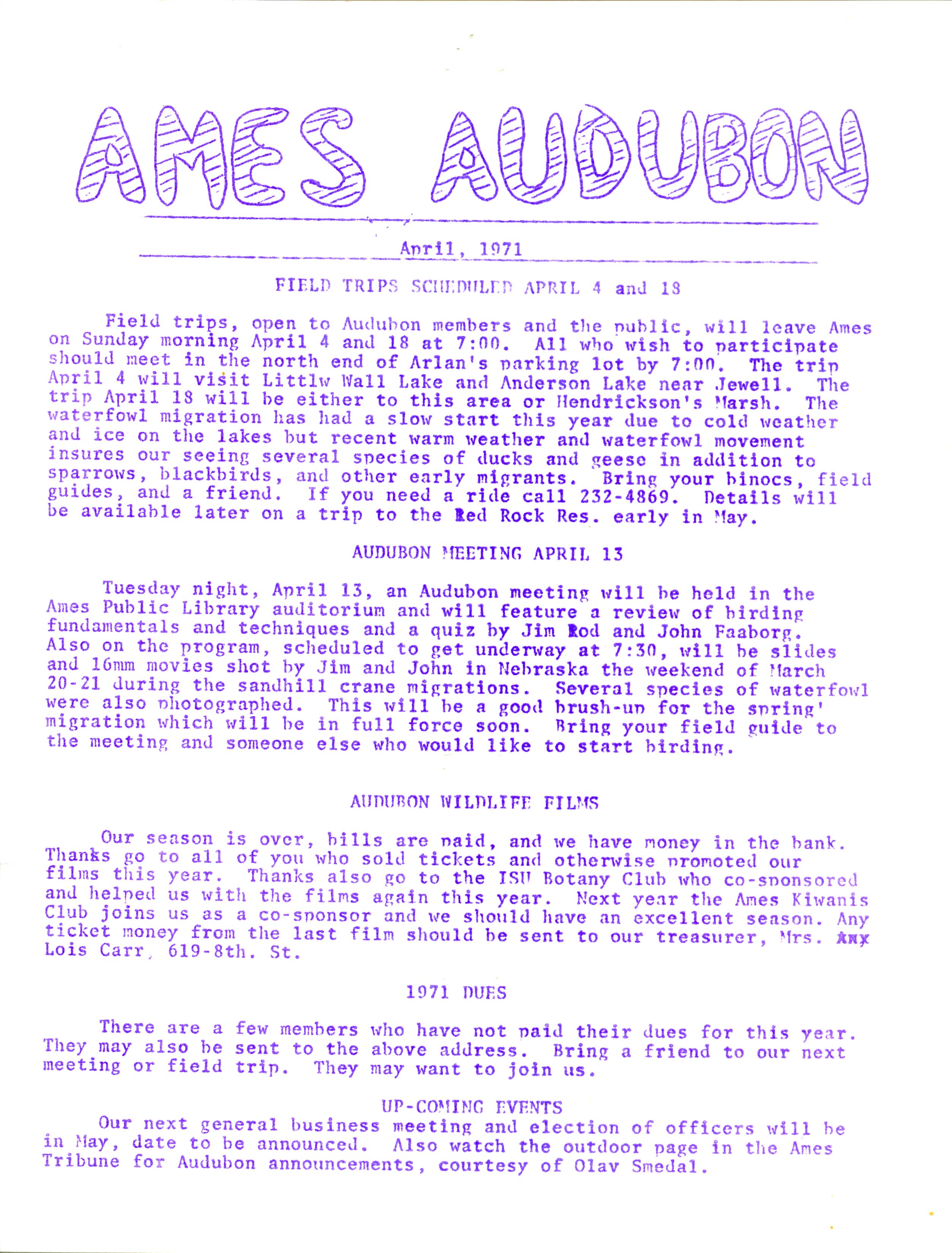 Ames Audubon, April 1971