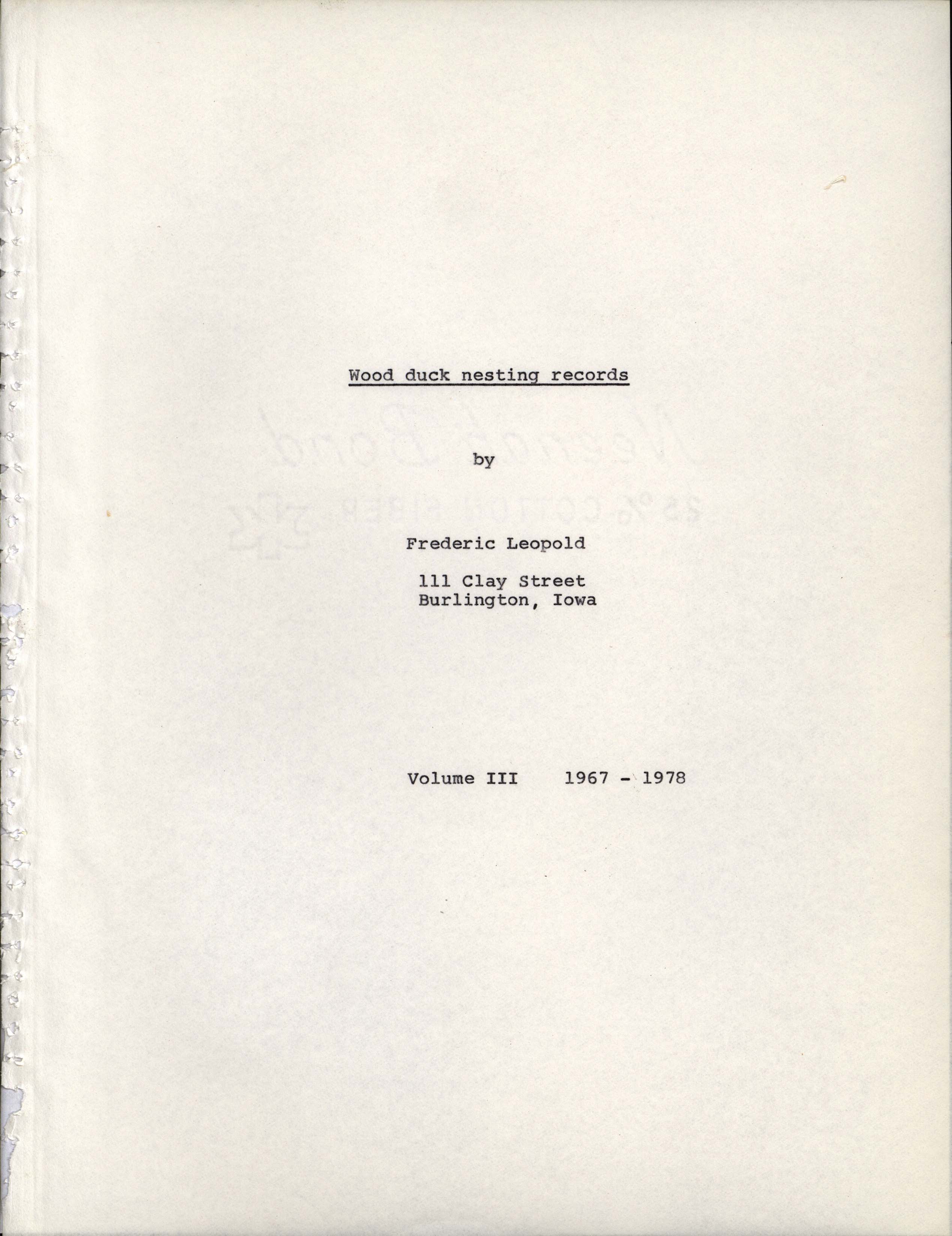 Wood Duck nesting records, volume three, 1967-1978