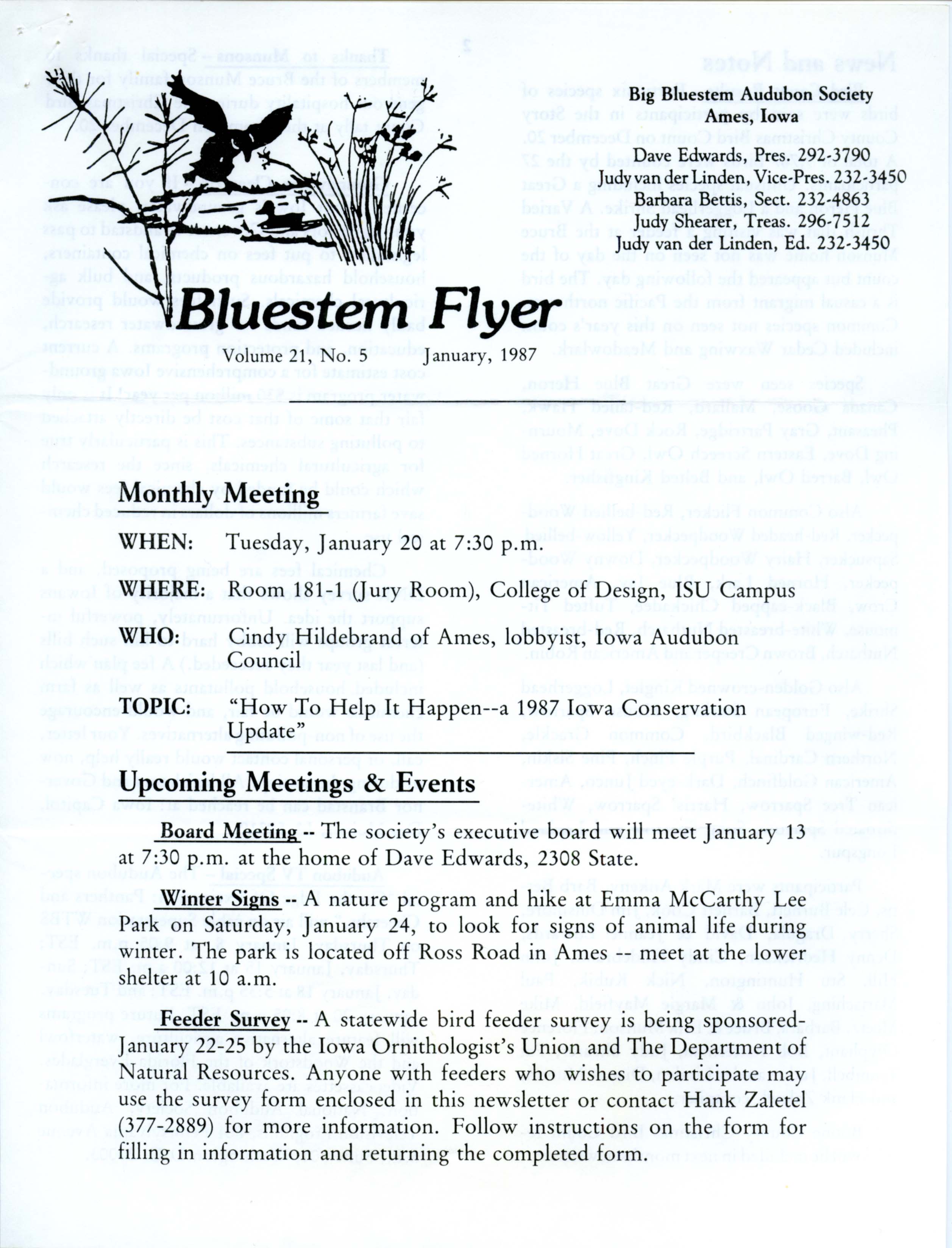 Bluestem Flyer, Volume 21, Number 5, January 1987 