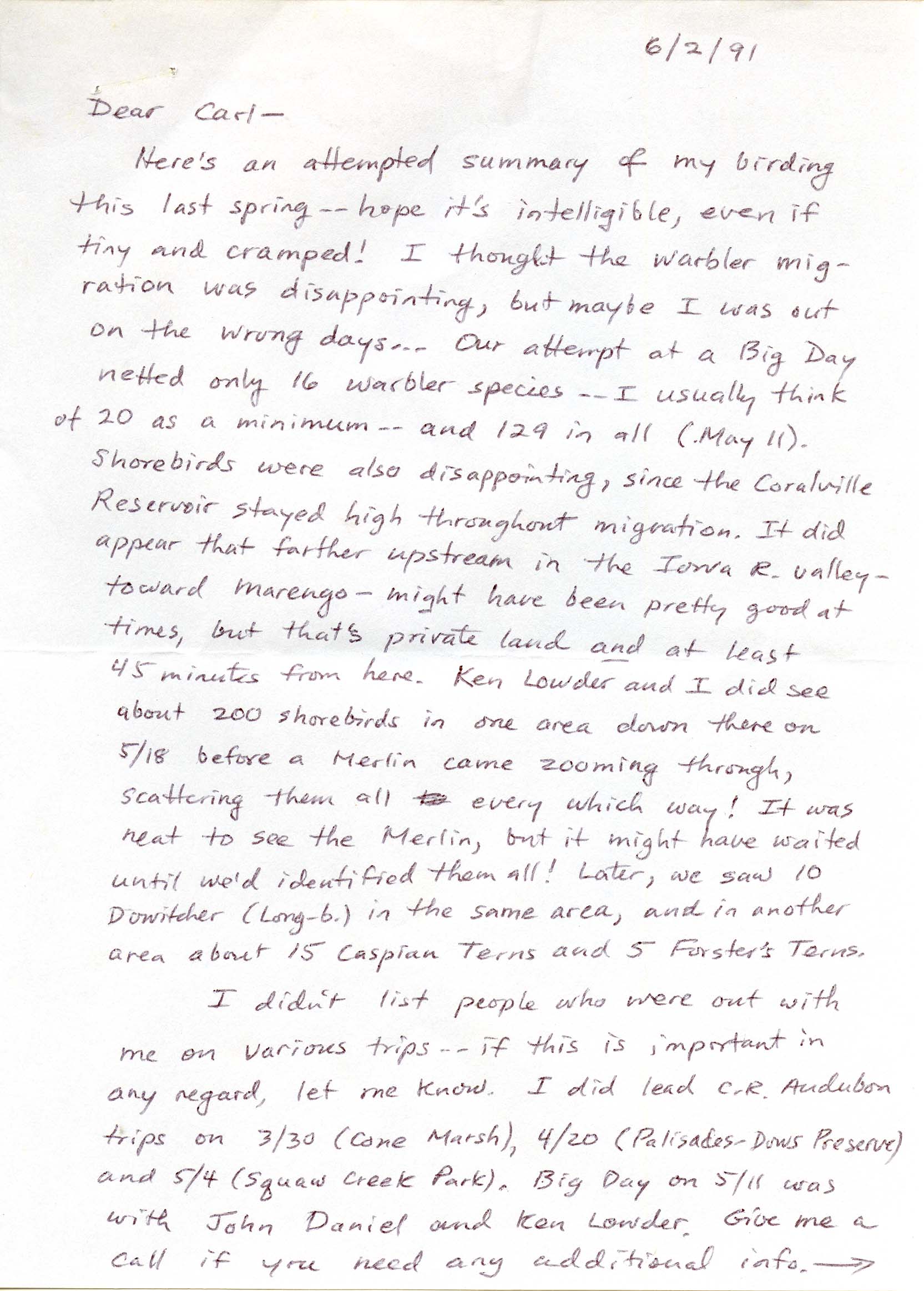 Peter Wickham letter to Carl Bendorf, June 2 1991