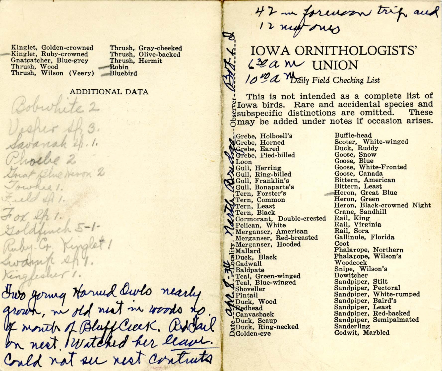 Daily field checking list, Walter Rosene, April 8, 1934