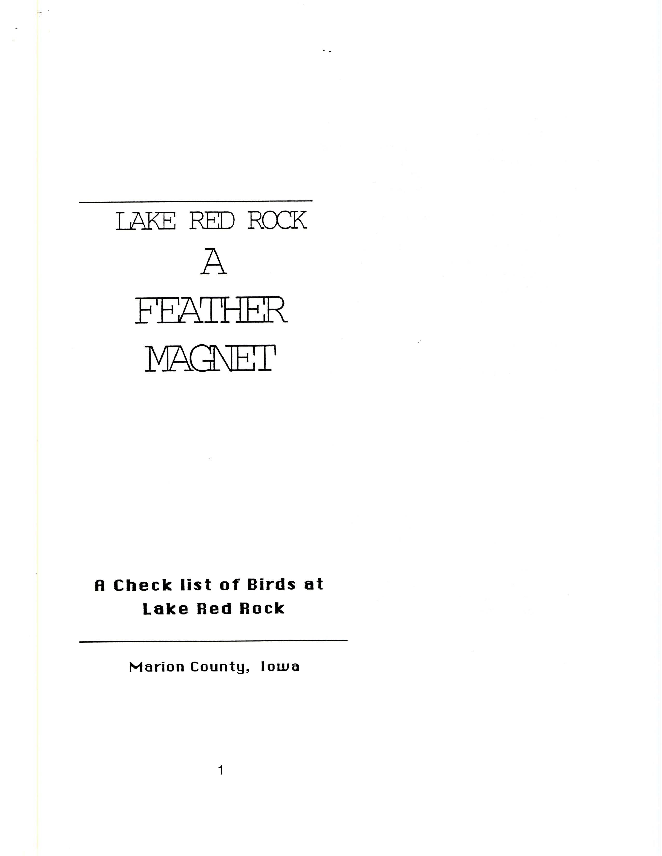 Lake Red Rock a feather magnet: a check list of birds at Lake Red Rock
