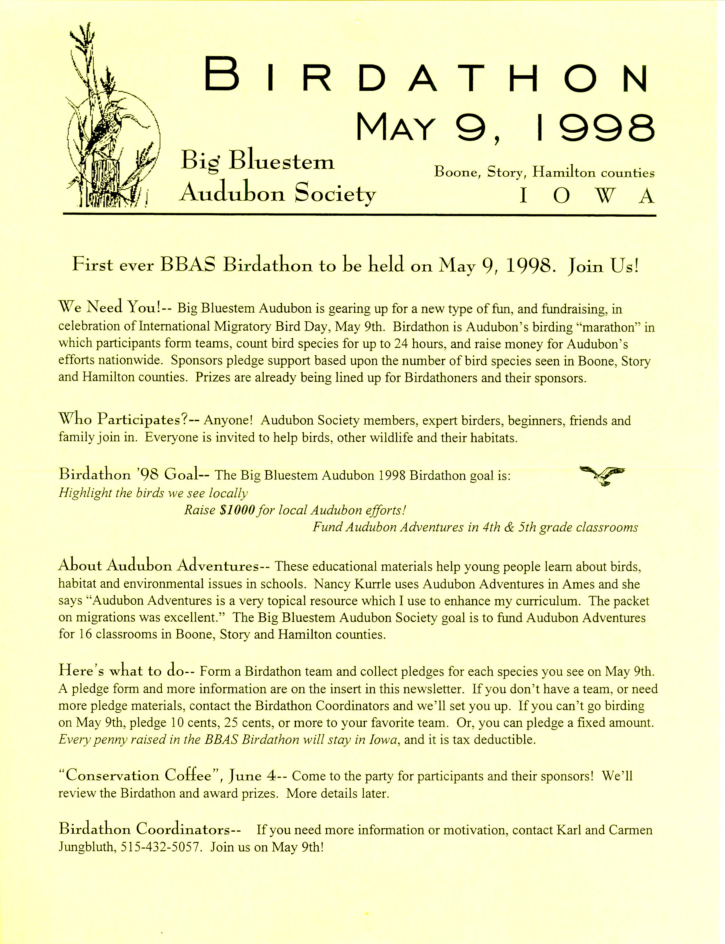  Big Bluestem Audubon Society Birdathon flyer