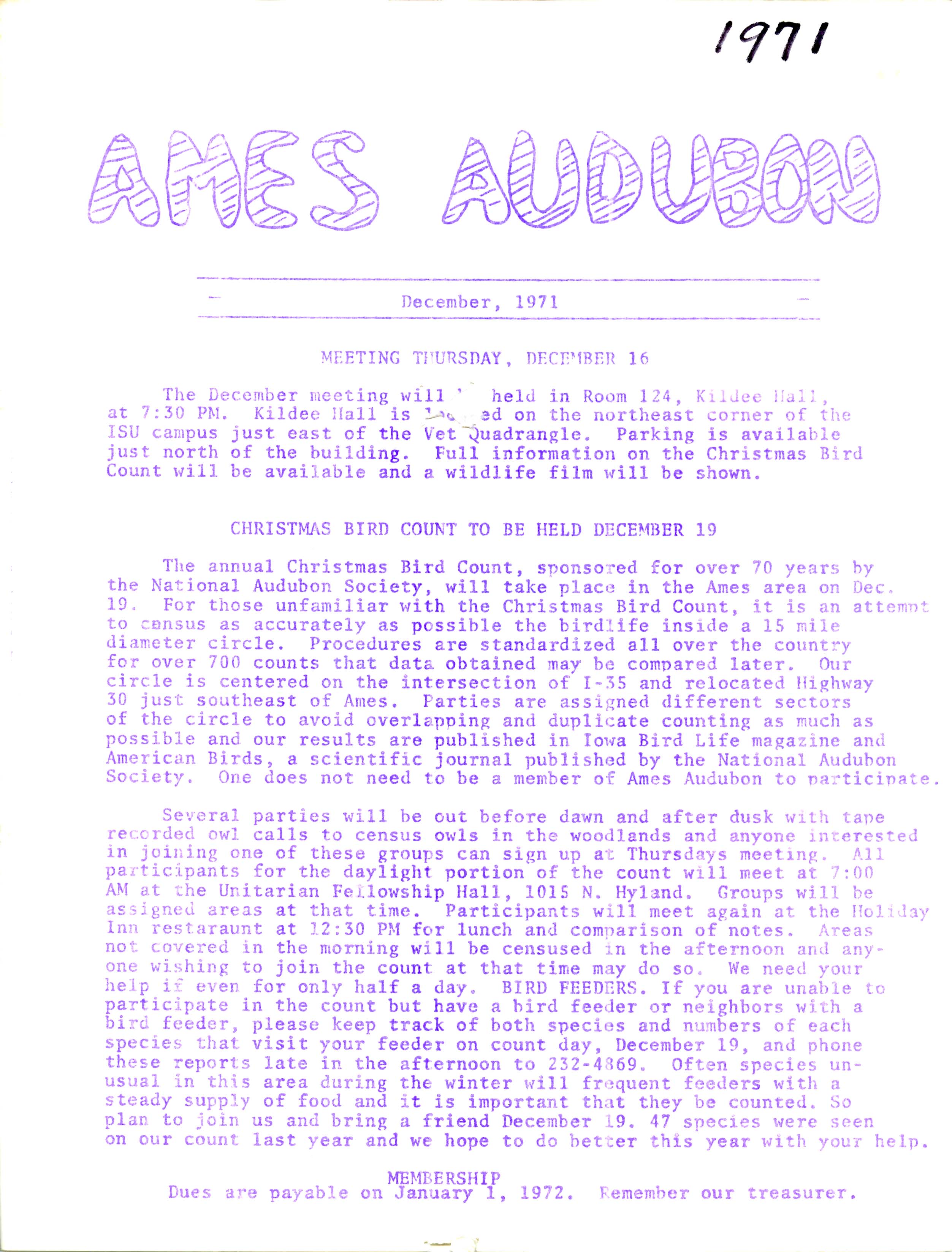 Ames Audubon, December 1971