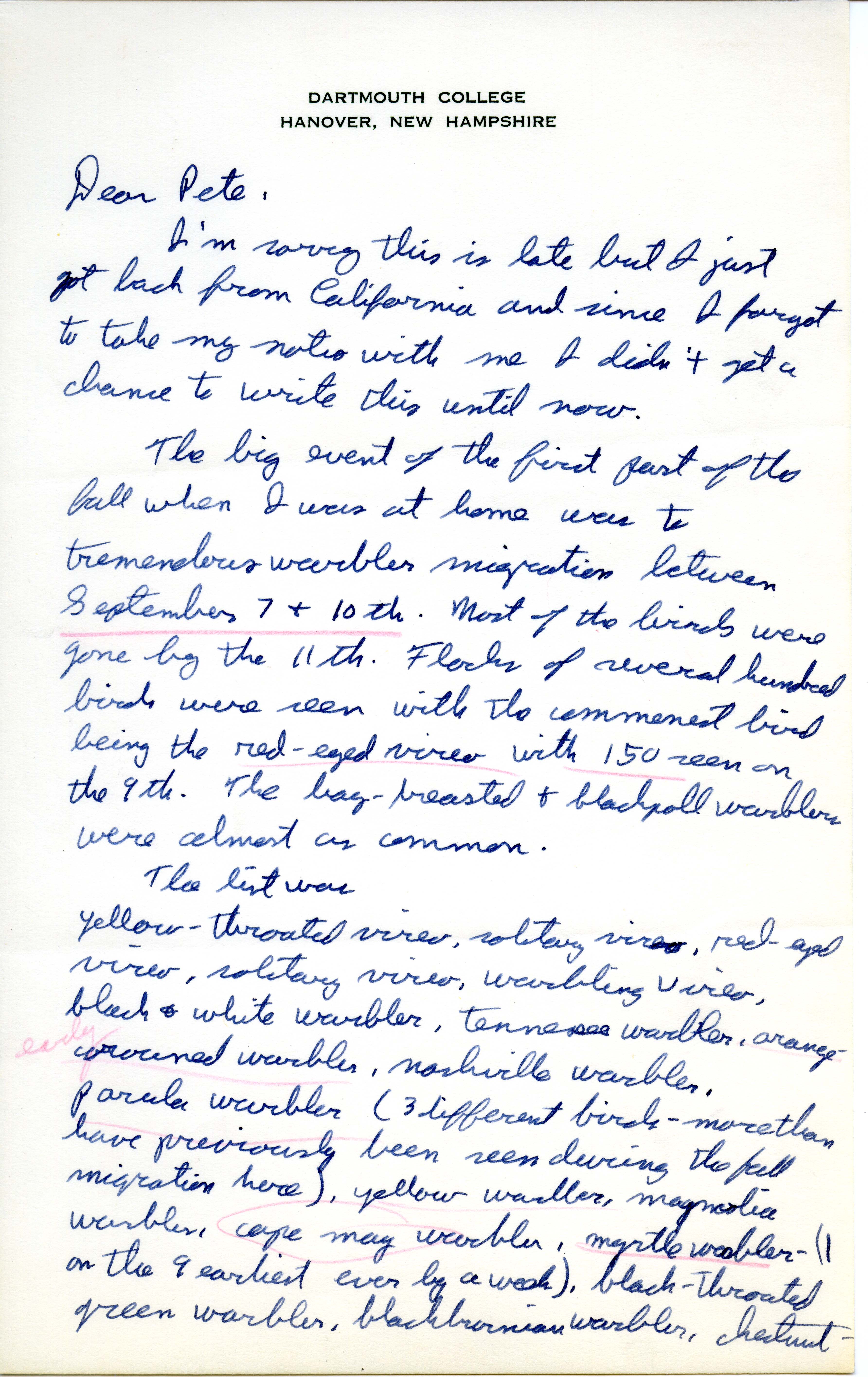 Joe Kennedy letter to Peter C. Petersen regarding field notes, Fall 1963