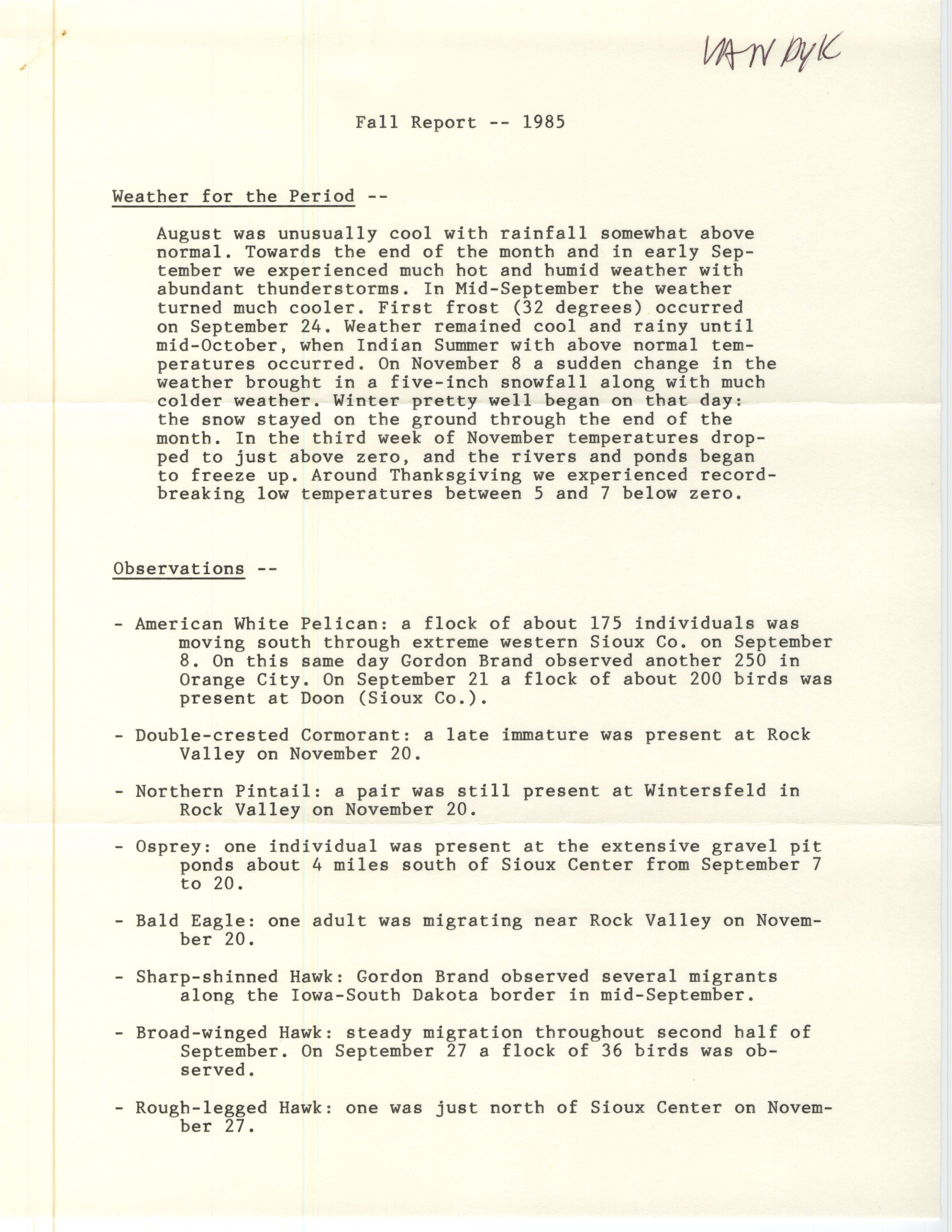 Fall report, 1985