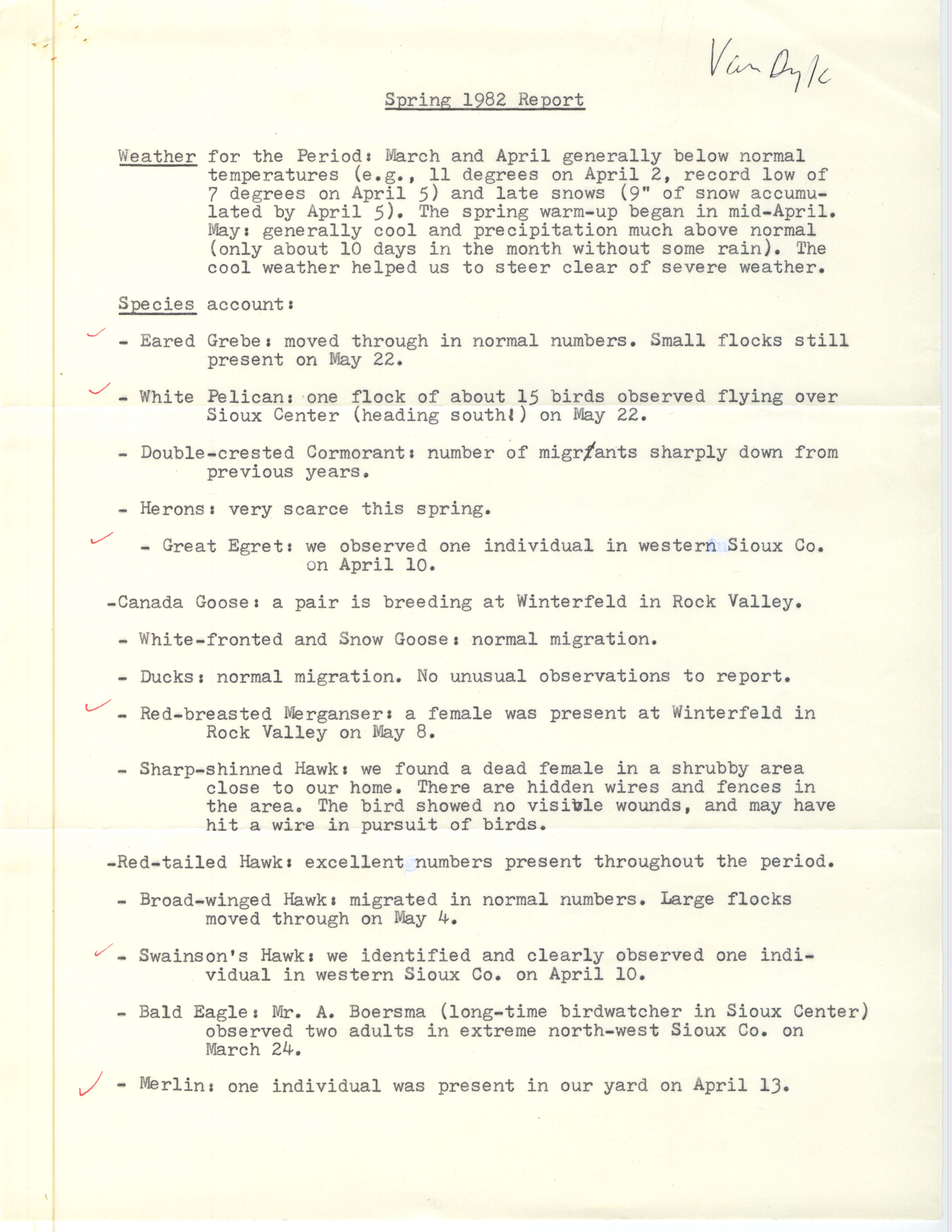 Field notes contributed by John Van Dyk, May 31, 1982