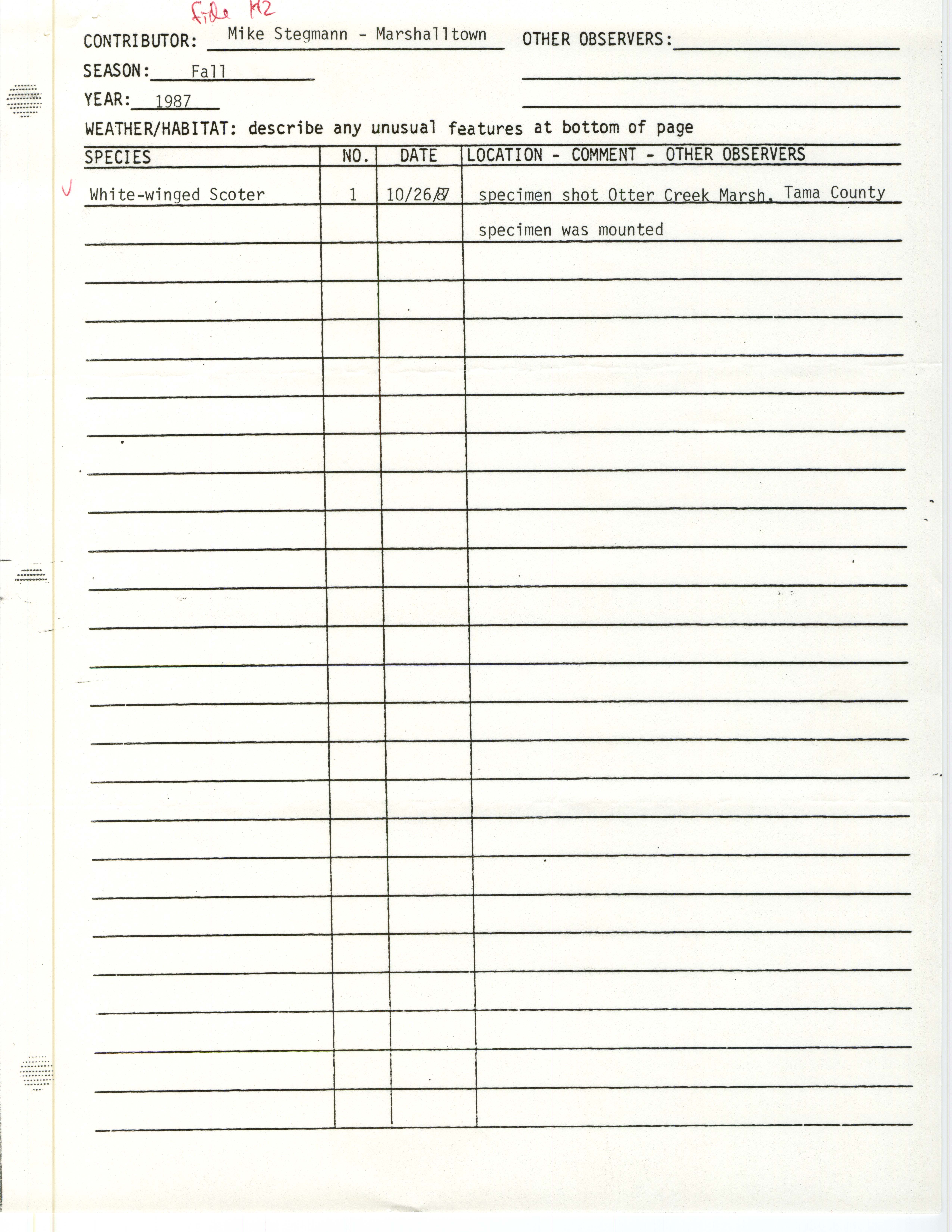 Field note contributed by Mike Stegmann, fall 1987