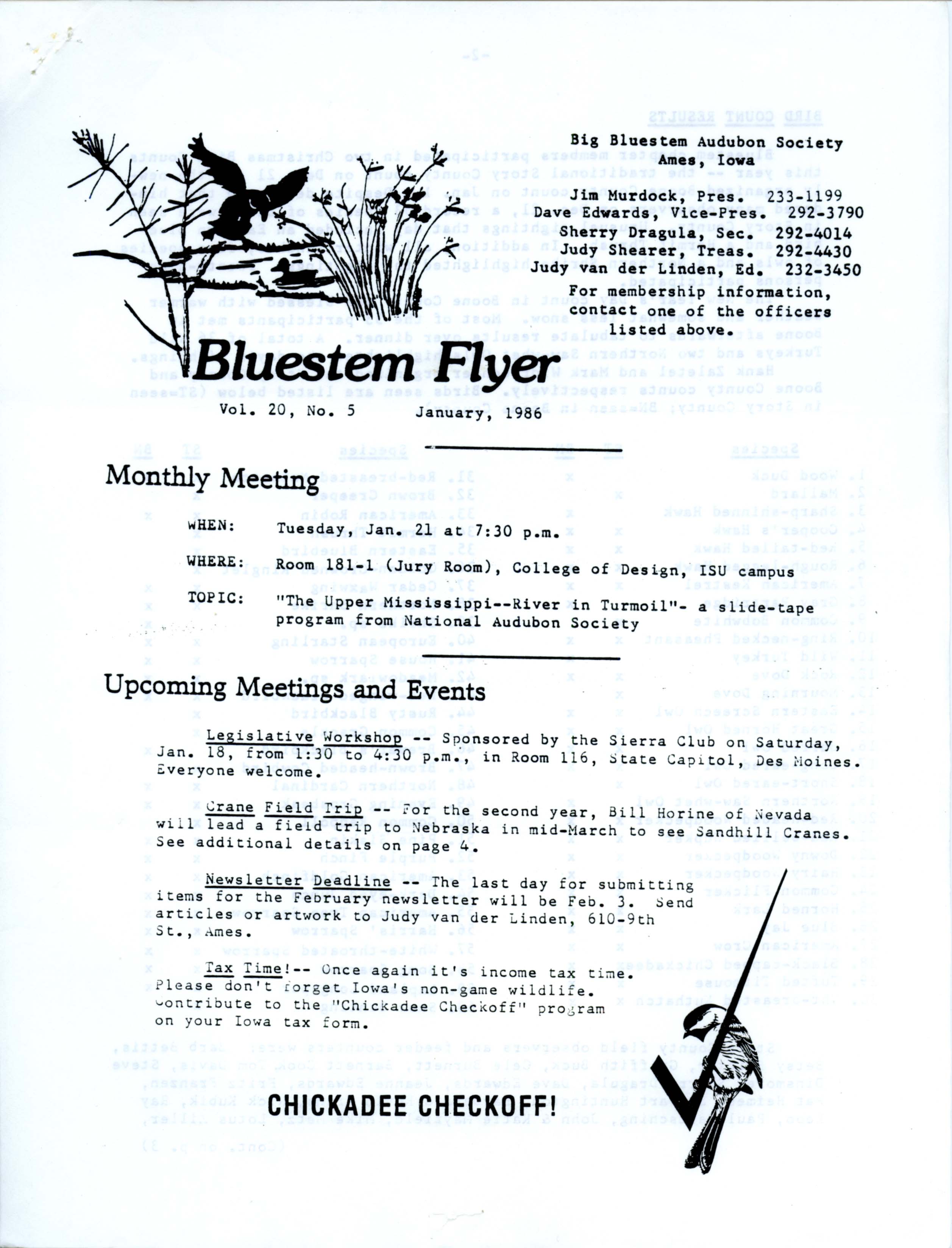 Bluestem Flyer, Volume 20, Number 5, January 1986