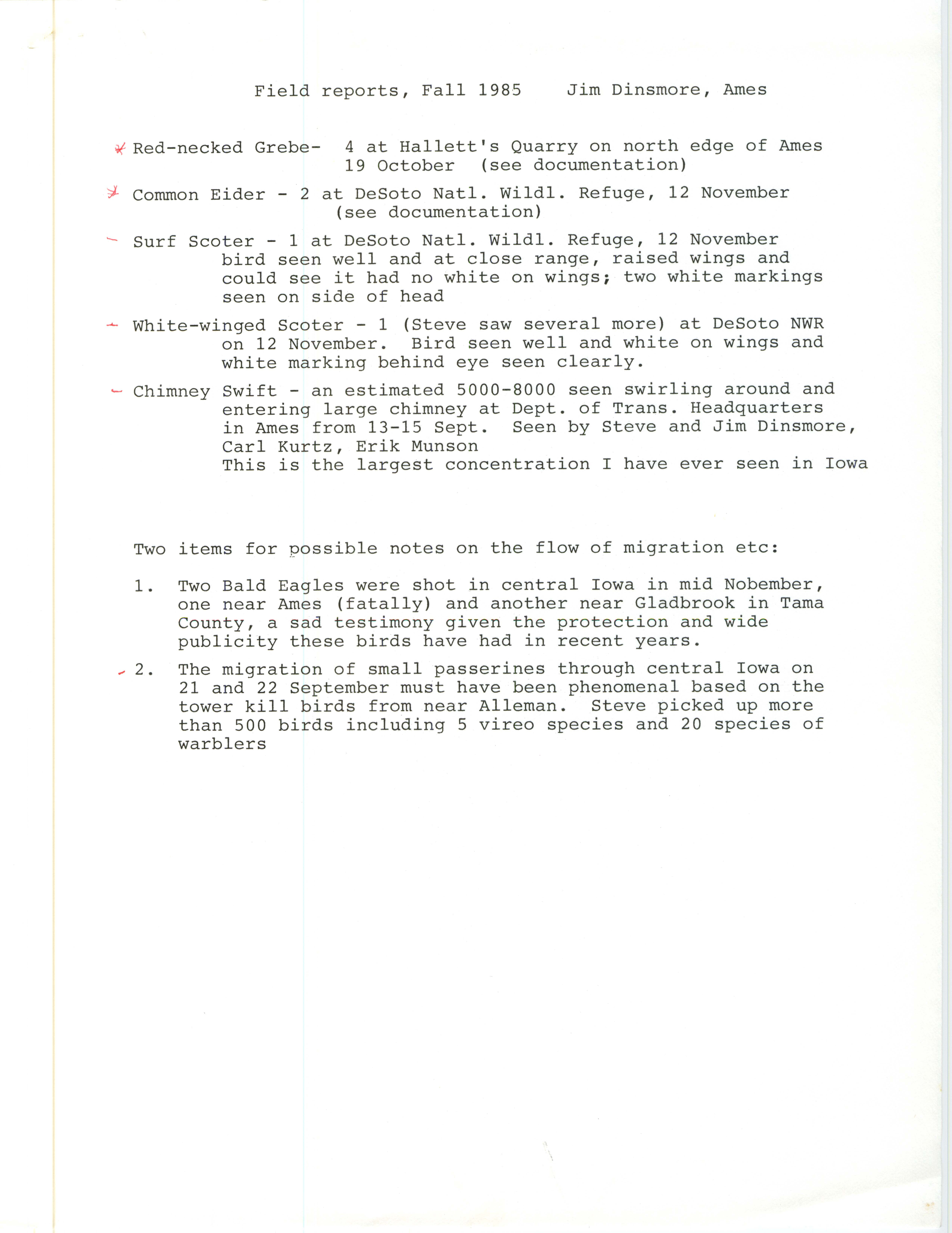 Field reports, Fall 1985