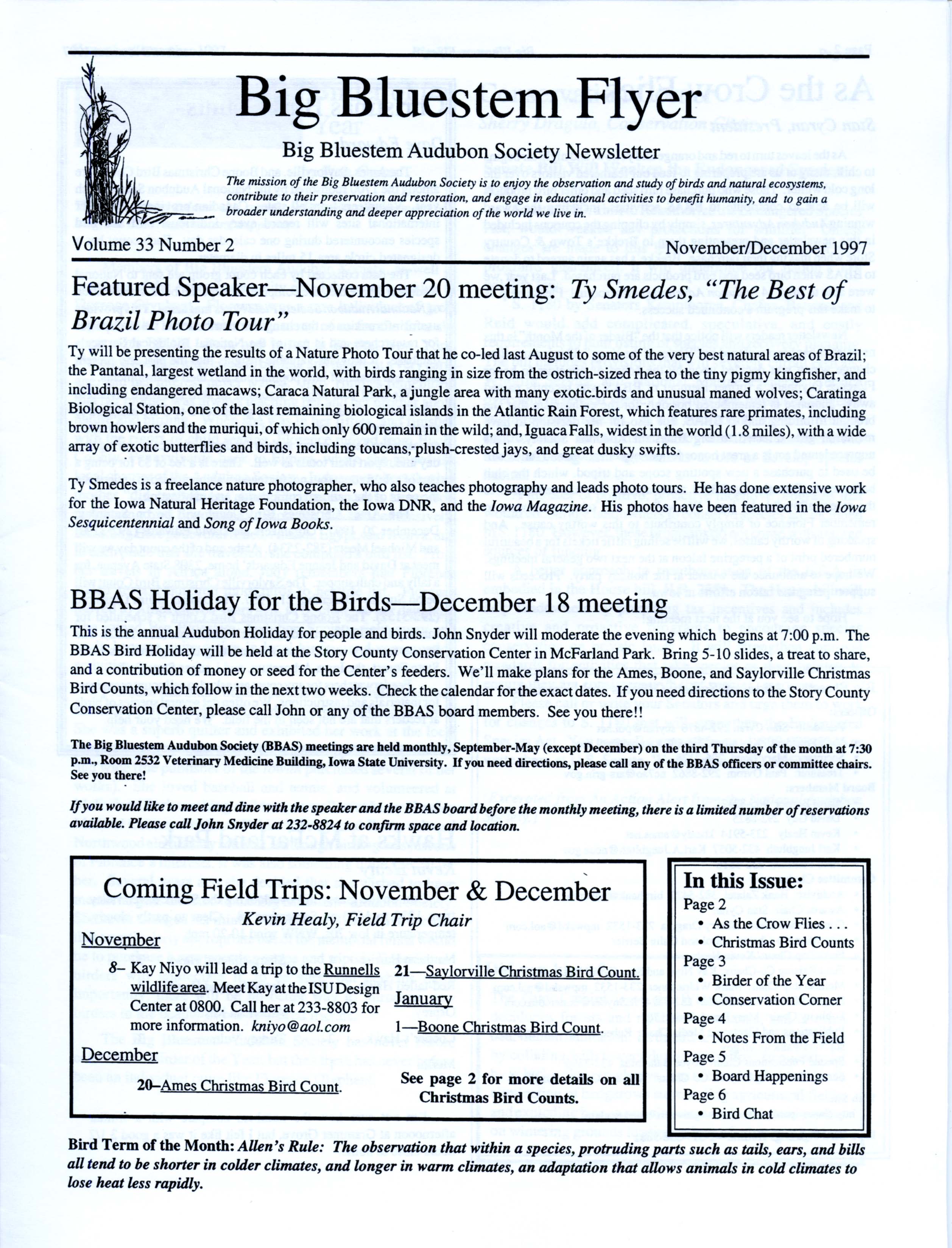 Big Bluestem Flyer, Volume 33, Number 2, November/December 1997
